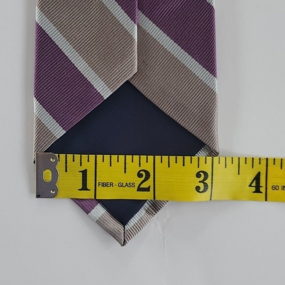 THE COTSWOLD COLLECTION SILK STRIPE MEN'S TIE PURPLE GREIGE JUST OVER 3" - Picture 5 of 6